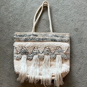 Bohemian Cream and Gray Tote Bag